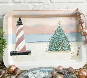 Coastal Christmas TV Tray Makeover