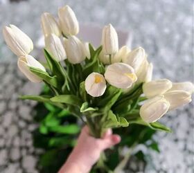sencillo arreglo floral de primavera en 3 pasos, Tulipanes blancos de imitaci n real touch