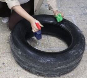 diy boa pouf dupe how to make a cute donut chair, Cleaning the old tire