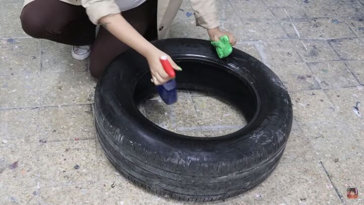diy boa pouf dupe how to make a cute donut chair, Cleaning the old tire
