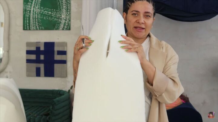 diy boa pouf dupe how to make a cute donut chair, Closing the triangle gap