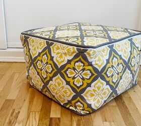 diy leather ottoman how to paint fabric to look like leather, Thrifted pouf