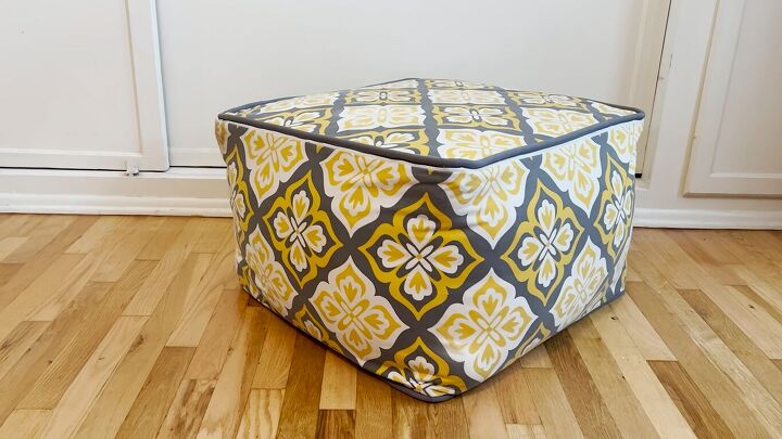 diy leather ottoman how to paint fabric to look like leather, Thrifted pouf