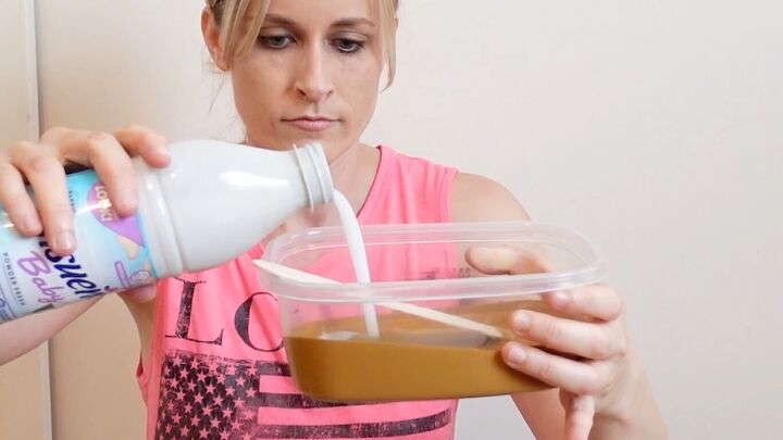 diy leather ottoman how to paint fabric to look like leather, Mixing fabric softener with paint