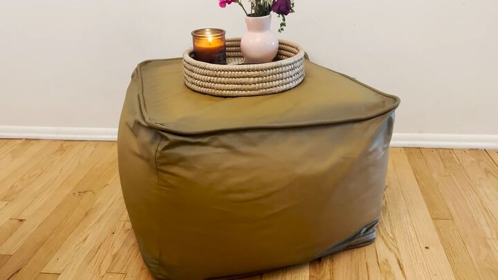 diy leather ottoman how to paint fabric to look like leather, DIY leather ottoman