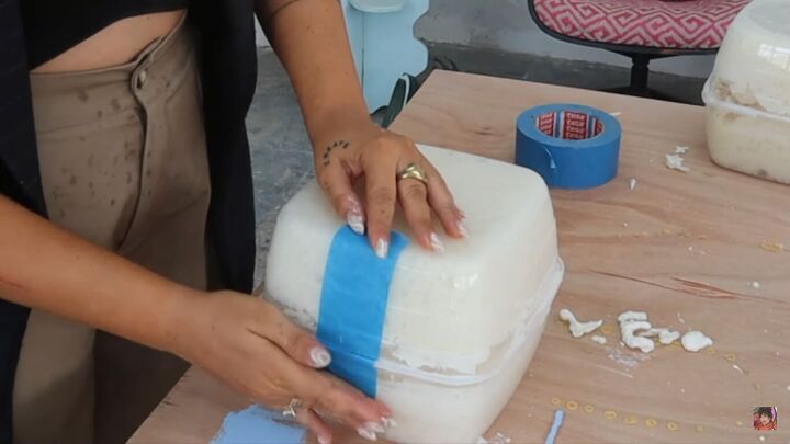 how to make a diy modern coffee table inspired by studio mignone, Taping the containers together