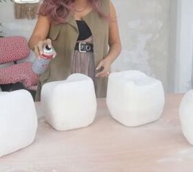 how to make a diy modern coffee table inspired by studio mignone, Spraying the cubes with white gloss paint