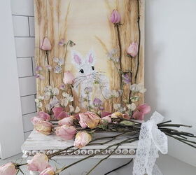 cmo hacer una pintura fcil y linda del conejito de pascua, Bonito conejo de Pascua pintado con rosas secas y guisantes de olor prensados