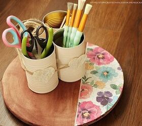 organizador de mesa diy con latas de metal