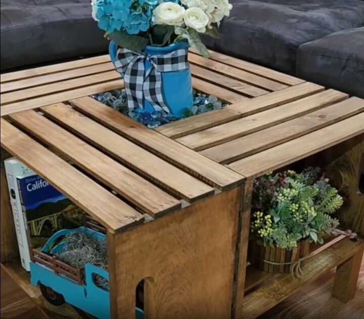 how to make an impressive rustic diy wood crate coffee table, Square rustic coffee table