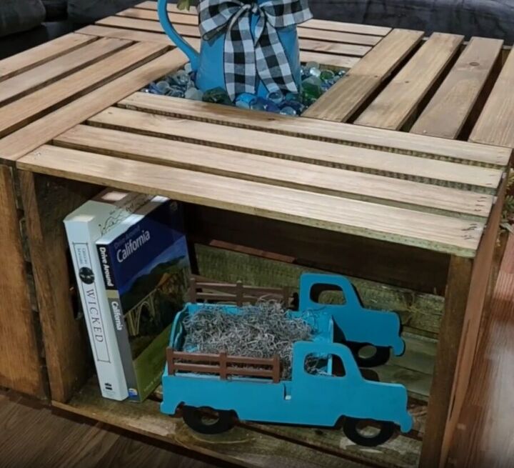 how to make an impressive rustic diy wood crate coffee table, Rustic farmhouse coffee table