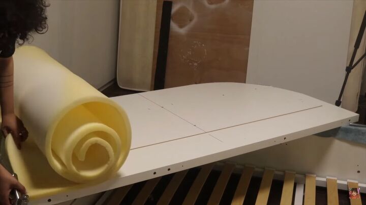 how to make a diy pool noodle headboard in a few easy steps, Covering the headboard with foam