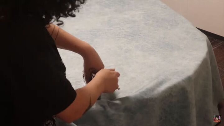 how to make a diy pool noodle headboard in a few easy steps, Covering the DIY headboard with fabric