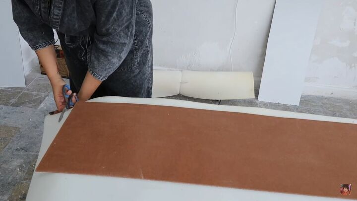how to make a diy channel headboard in a chic art deco style, Cutting the foam