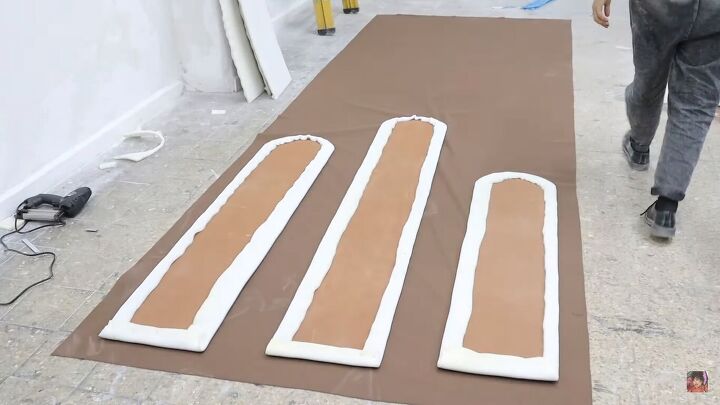 how to make a diy channel headboard in a chic art deco style, Placing the pieces on the fabric