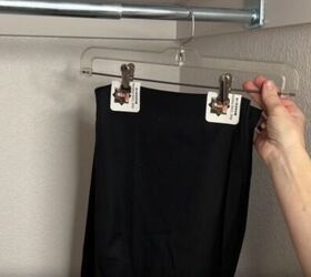 12 amazing hanger hacks to keep your home organized, Preventing creases in pants with business cards
