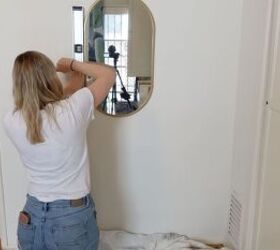 how to transform a diy makeup vanity into a colorful art deco piece, Drawing the arch around the mirror