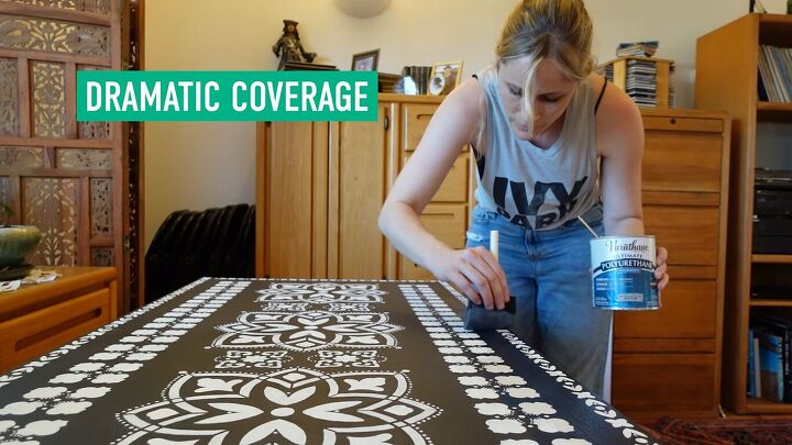 how to do an easy diy boho coffee table makeover with stencils, Finishing with a coat of polyurethane