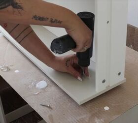 how to do a chic ikea nightstand makeover in 5 simple steps, Drilling holes for the screws