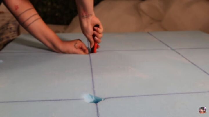 how to make a mario bellini camaleonda sofa replica out of foam, Making holes for the buttons