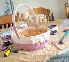cmo pintar una cesta de primavera en estilo ombre, cesta blanca y morada