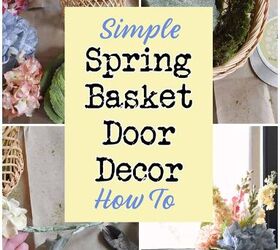 simple spring basket door decor, Arreglo floral con cesta de primavera