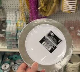 how to turn dollar tree items into a cute vintage craft scale, Silver and white plastic wedding plates