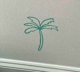 cmo instalar una pared decorativa de calcomana removible en el cuarto del beb, calco de palmera verde azulado sobre pared blanca