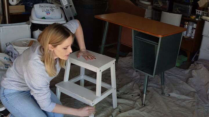 vintage desk makeover, Cleaning down the stool