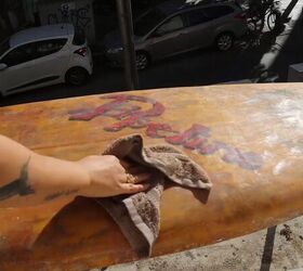 how to paint a surfboard with spray paint, Applying acetone with a rag