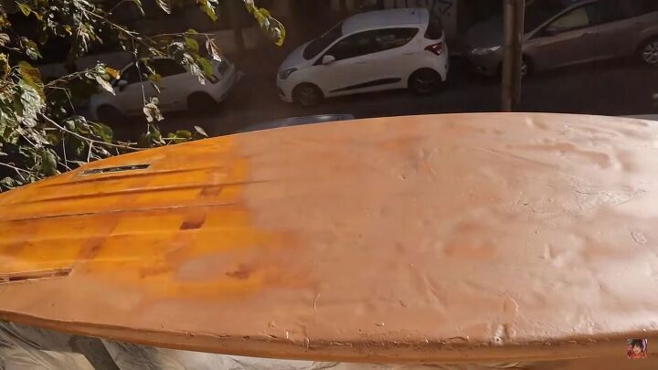 how to paint a surfboard with spray paint, Spray painting the surfboard brown