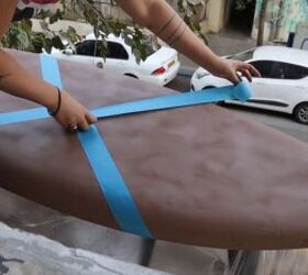 how to paint a surfboard with spray paint, Applying painter s tape in diagonal lines