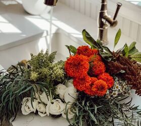 centro de mesa otoal con calabazas reliquias, Flores de oto o