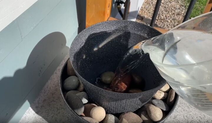 diy solar water fountain, Make a water reservoir with your smaller flower pot