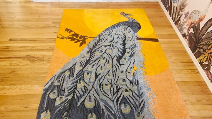 diy painted rug, Painted rug with a sunset peacock design