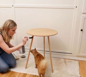 side table makeover, Applying the pre stain wood conditioner