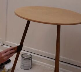 side table makeover, Applying wood stain to the table legs