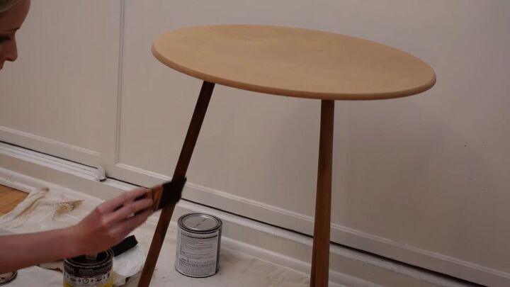 side table makeover, Applying wood stain to the table legs