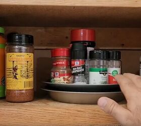 Spices and condiments organized on DIY Lazy Susan