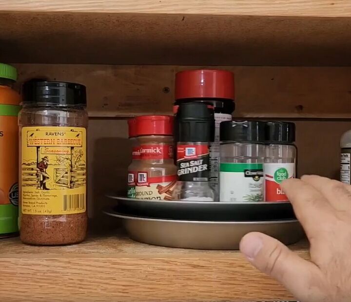 Spices and condiments organized on DIY Lazy Susan