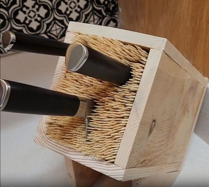 Knives held securely in the handmade knife stand