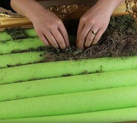 Glue a variety of moss types onto the pool noodles to add texture