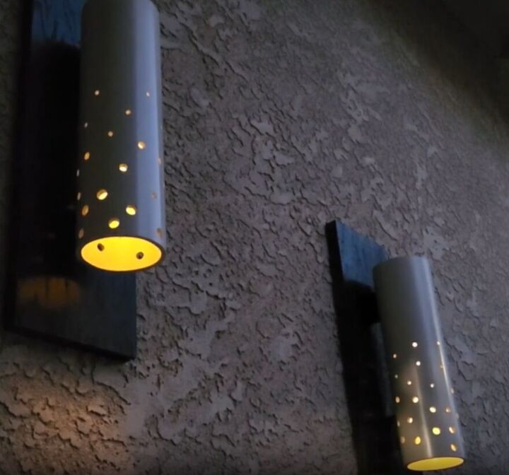 outdoor solar wall sconce, The finished DIY Pipe Solar Lights illuminate the wall with a captivating glow