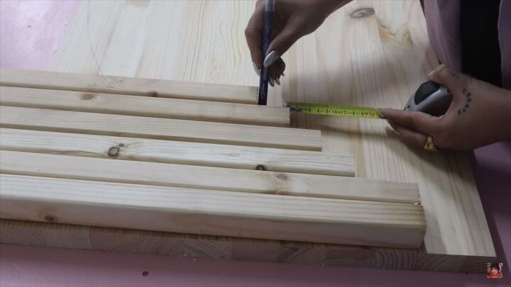 diy flow wall desk dupe, Measuring and marking the wood pieces