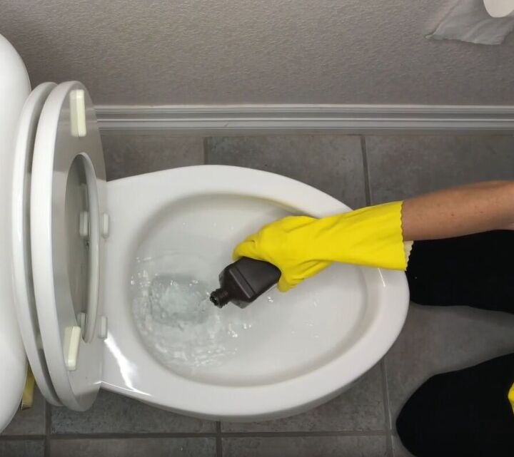 toilet cleaning hacks, Pour hydrogen peroxide into the toilet bowl