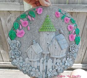 fcil transformacin de una placa de jardn vieja y descolorida, pintar las flores de la escalera de piedra al aire libre