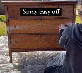 Applying Easy-Off to the dresser