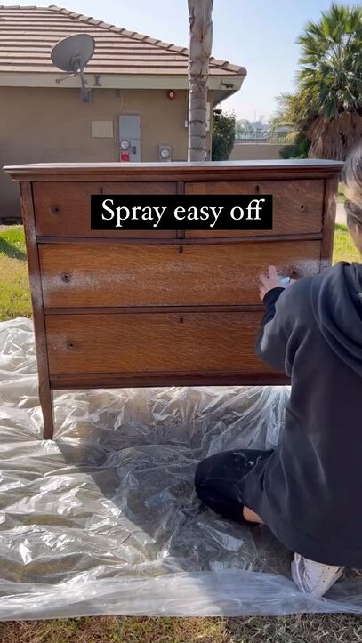 Applying Easy-Off to the dresser