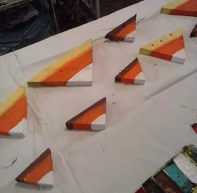 DIY candy corn wood pieces