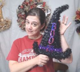 turn a simple dollar tree witch hat into a beautiful door hanger